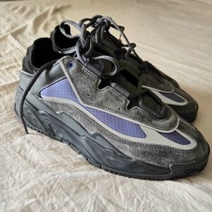 ADIDAS Men's Gray and Purple Low-Top Suede-Trim Sneakers